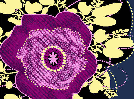 优雅紫色花卉面料印花,时尚服装印花设计