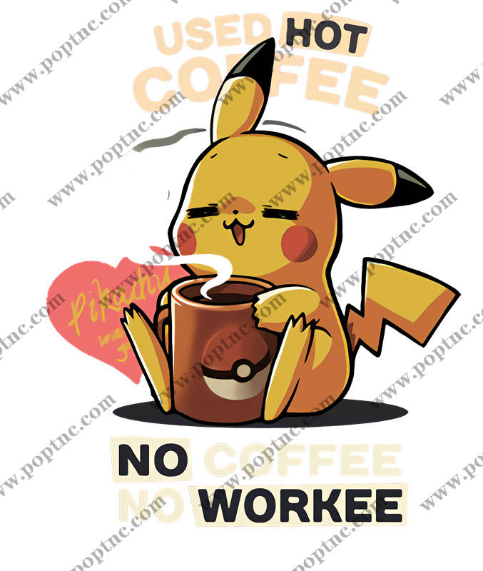 可爱皮卡丘裁片印花服装,享受热咖啡的趣味生活