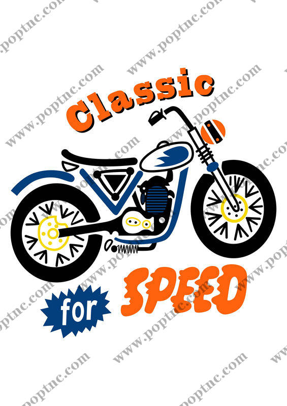 经典速度裁片印花服装:复古摩托车风格