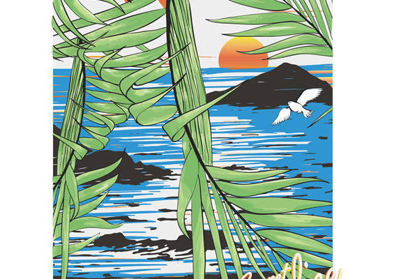 自由意志裁片印花服装：热带风情海边风景图案