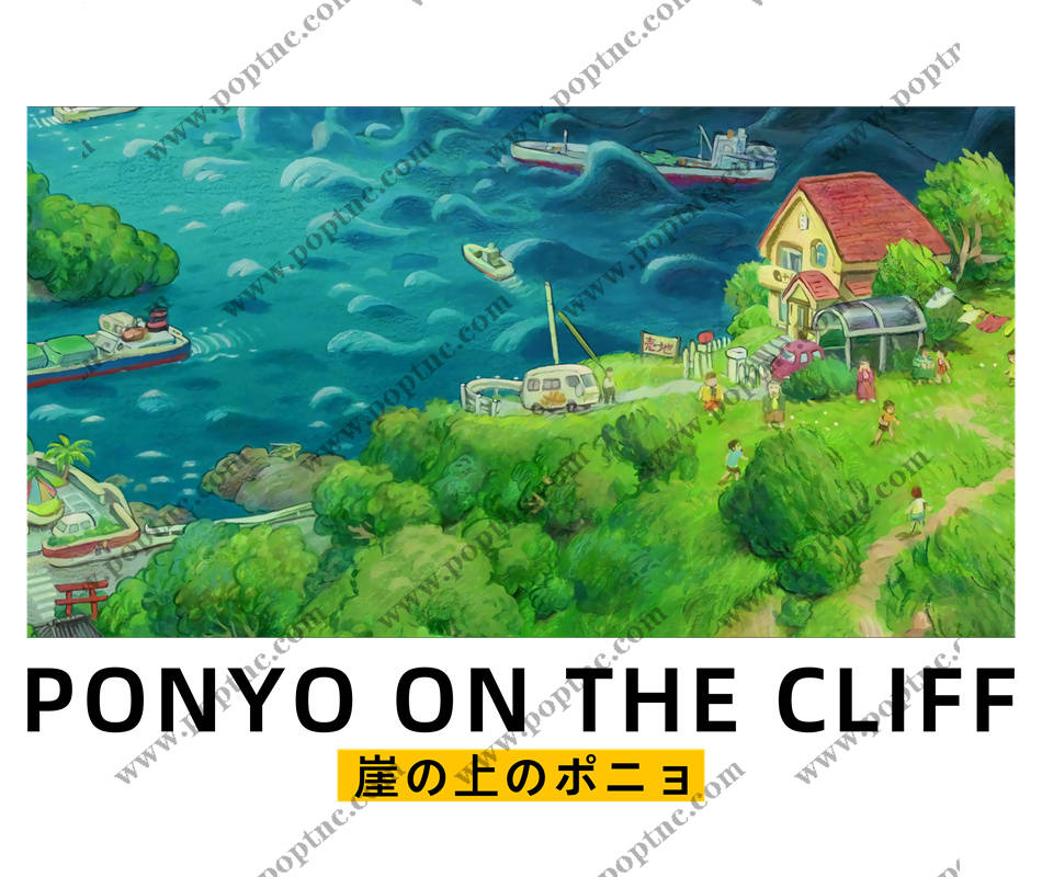 宫崎骏风格海边小镇裁片印花服装印花设计