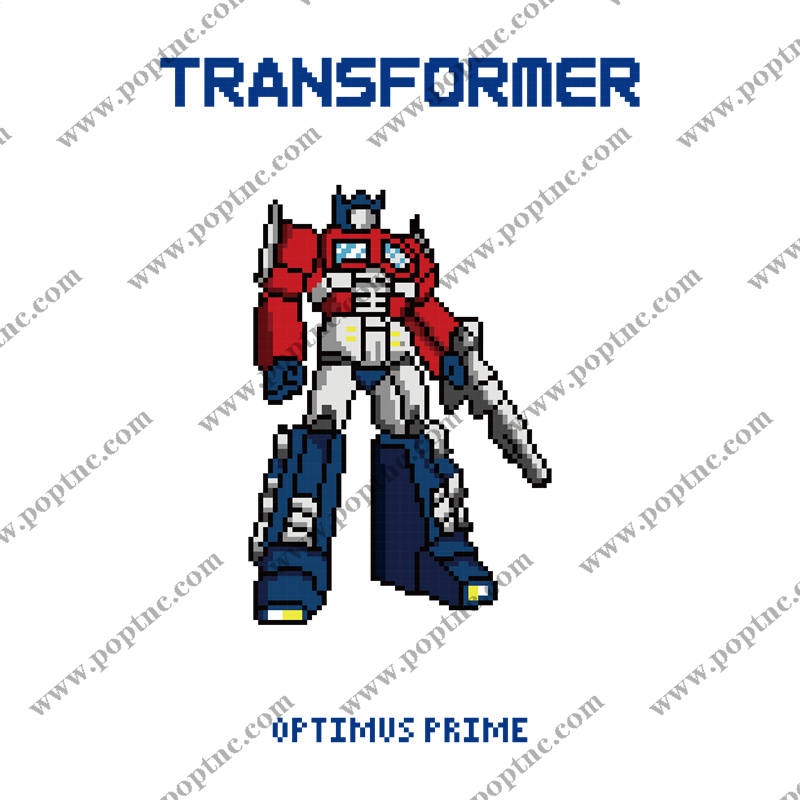 像素风格变形金刚裁片印花服装,经典角色Optimus Prime服装印花