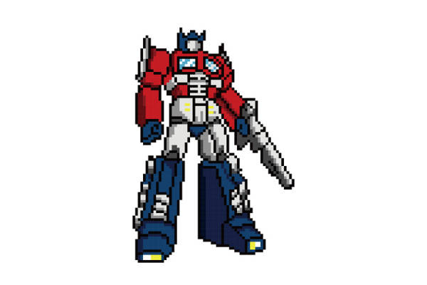 像素风格变形金刚裁片印花服装,经典角色Optimus Prime服装印花