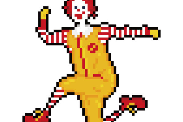 复古像素风格裁片印花服装,经典游戏角色印花T恤设计