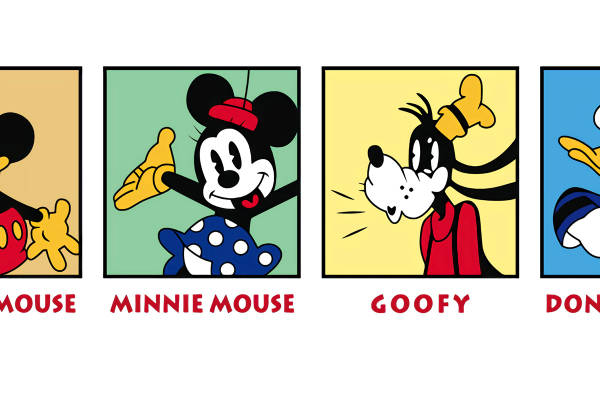 经典卡通裁片印花服装：米奇米妮高飞唐老鸭图案