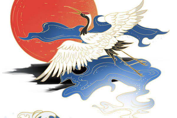 传统日式仙鹤裁片印花服装，展现东方美学的服装印花设计