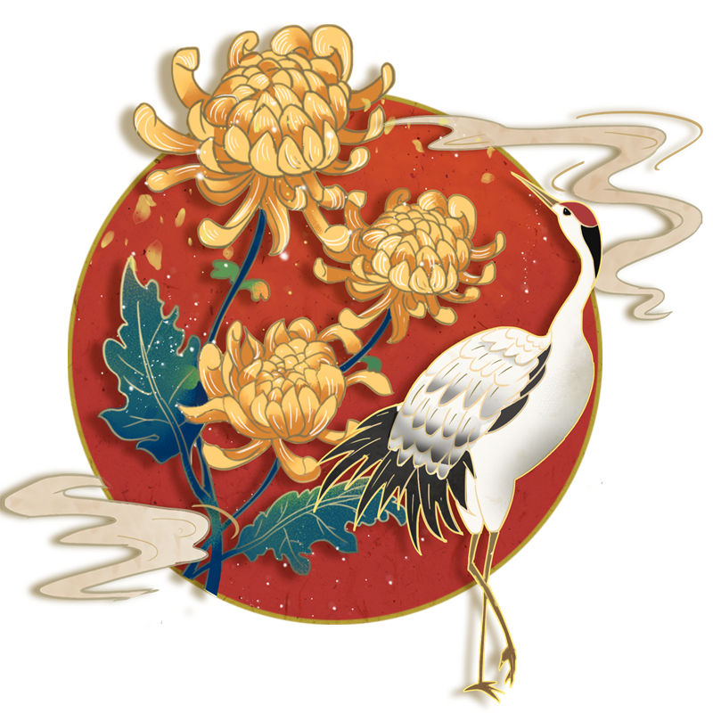 中国风仙鹤菊花裁片印花服装,传统与时尚的完美结合