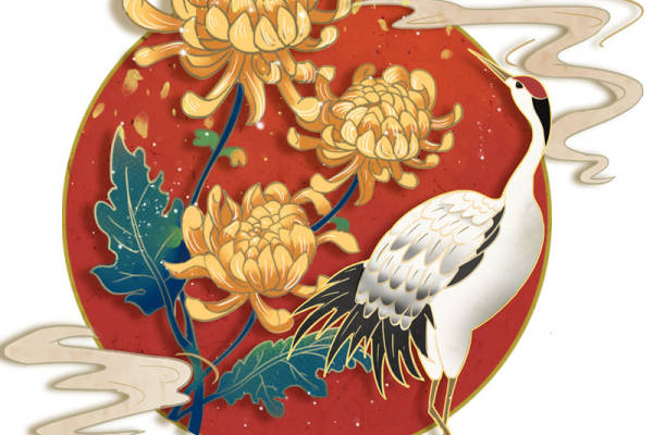 中国风仙鹤菊花裁片印花服装,传统与时尚的完美结合