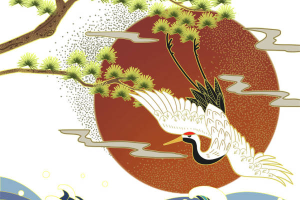 传统日式风格裁片印花服装 展现优雅鹤舞松间设计