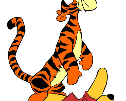 经典卡通老虎与小熊裁片印花服装印花设计