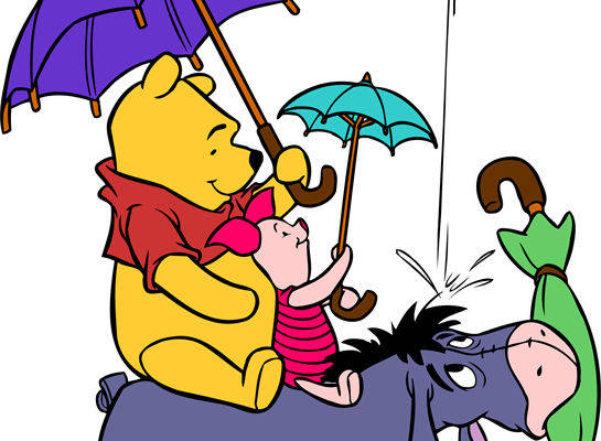 经典卡通裁片印花服装:小熊维尼与朋友们的雨天冒险