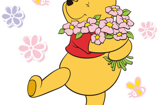 可爱卡通小熊抱花裁片印花服装印花设计