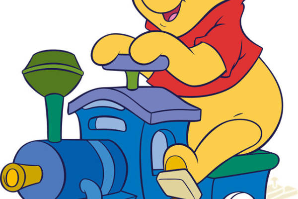 经典卡通角色裁片印花服装：小熊维尼火车图案服装印花