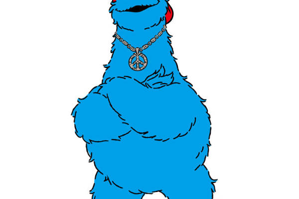 时尚潮流蓝色毛绒卡通形象裁片印花服装