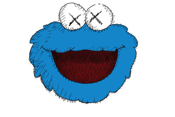 创意卡通裁片印花服装:可爱蓝色大嘴怪图案