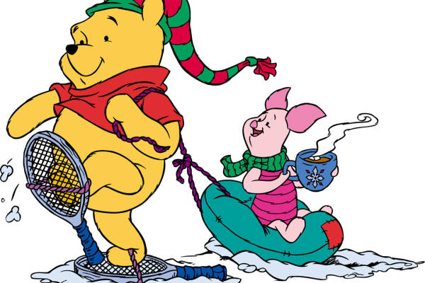 冬季时尚裁片印花服装：维尼熊与小猪的温馨时刻