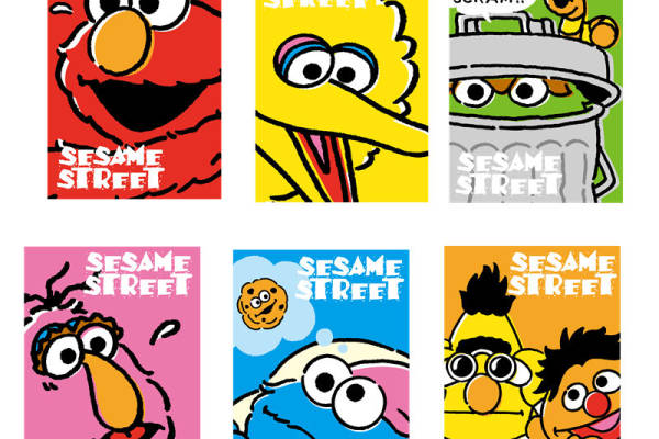 经典芝麻街裁片印花服装,趣味卡通图案服装印花设计