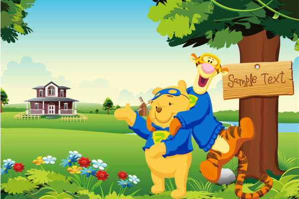 欢乐田园风格裁片印花服装 可爱卡通老虎与小熊图案印花服装