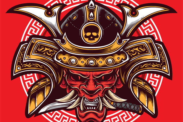 日本武士风格裁片印花服装印花设计，展现武士精神