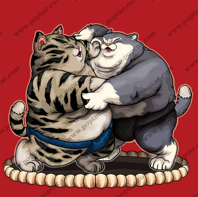 趣味卡通裁片印花服装:猫与熊的欢乐拥抱