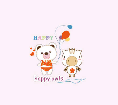 可爱卡通熊与猫头鹰裁片印花服装设计