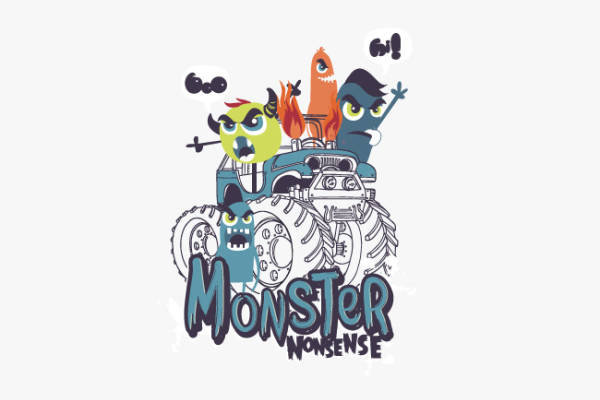 创意卡通裁片印花服装 趣味怪物图案服装印花设计