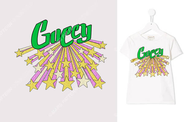 时尚潮流Gucci裁片印花服装印花T恤设计