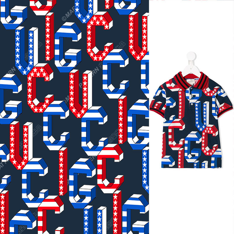 美国国旗风格裁片印花服装印花设计