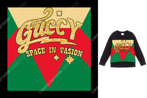 时尚奢华裁片印花服装 经典Guccy风格服装印花设计