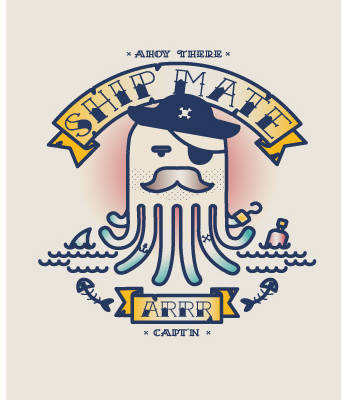 独特海洋风格船长裁片印花服装印花设计