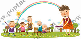 彩虹下的欢乐家庭裁片印花儿童服装印花设计