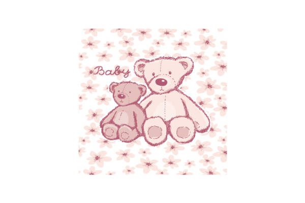 温馨可爱的泰迪熊裁片印花儿童服装印花设计