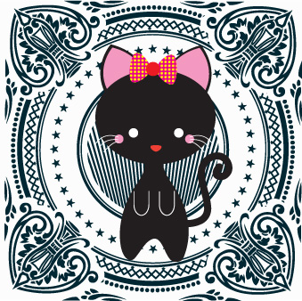 可爱黑猫裁片印花服装，时尚潮流服装印花设计