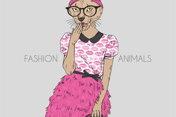 时尚动物主题裁片印花服装：个性猫咪图案T恤