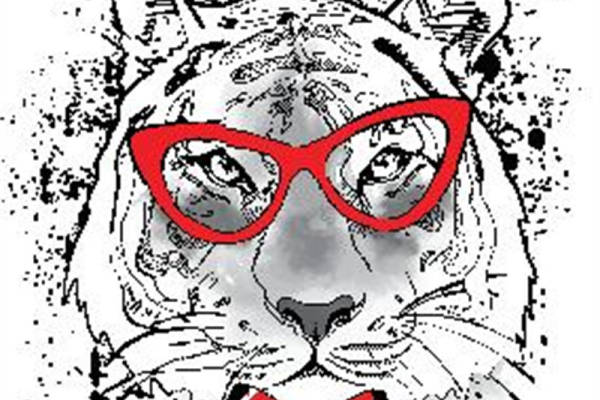 时尚潮牌兔子裁片印花服装,个性红框眼镜与领结设计