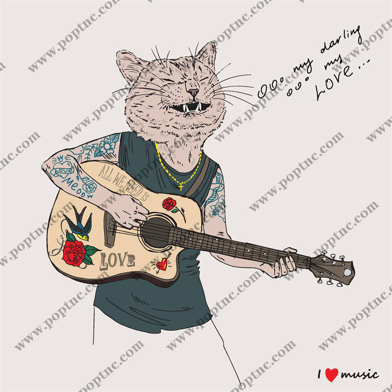 创意猫咪裁片印花服装 音乐主题服装印花设计