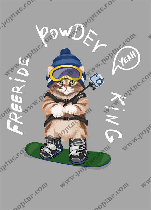 时尚滑雪猫裁片印花服装,趣味运动风服装印花设计
