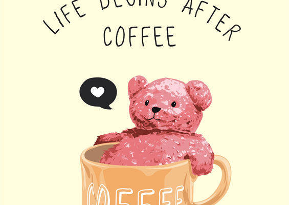 可爱卡通粉色小熊裁片印花服装,咖啡生活开始