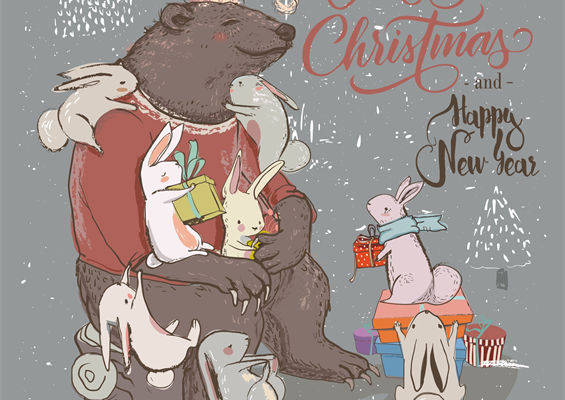 冬季节日主题裁片印花服装 温馨圣诞兔子熊图案服装印花