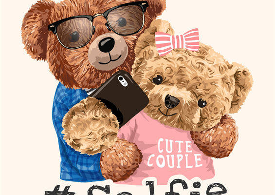 可爱情侣熊裁片印花服装印花设计