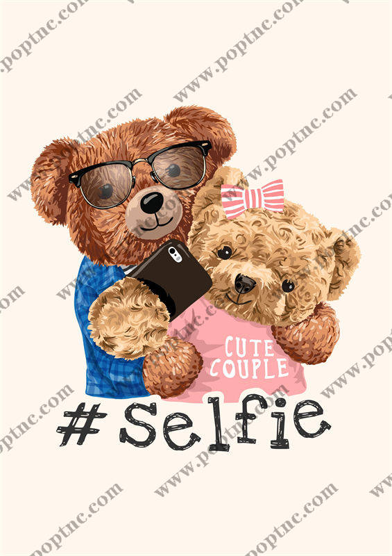 可爱情侣熊裁片印花服装印花设计