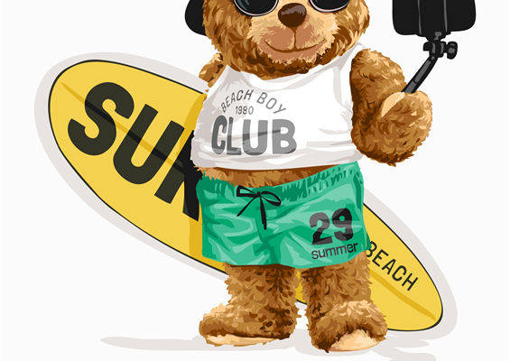 夏日海滩风裁片印花服装 时尚狗狗冲浪主题服装印花