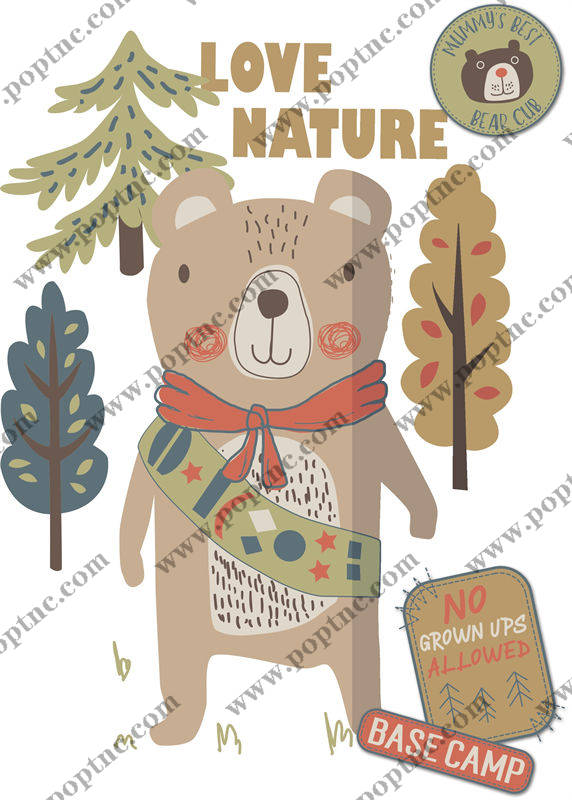 自然风格熊图案裁片印花服装印花设计