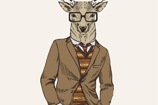 复古风格鹿头绅士裁片印花服装，打造独特时尚