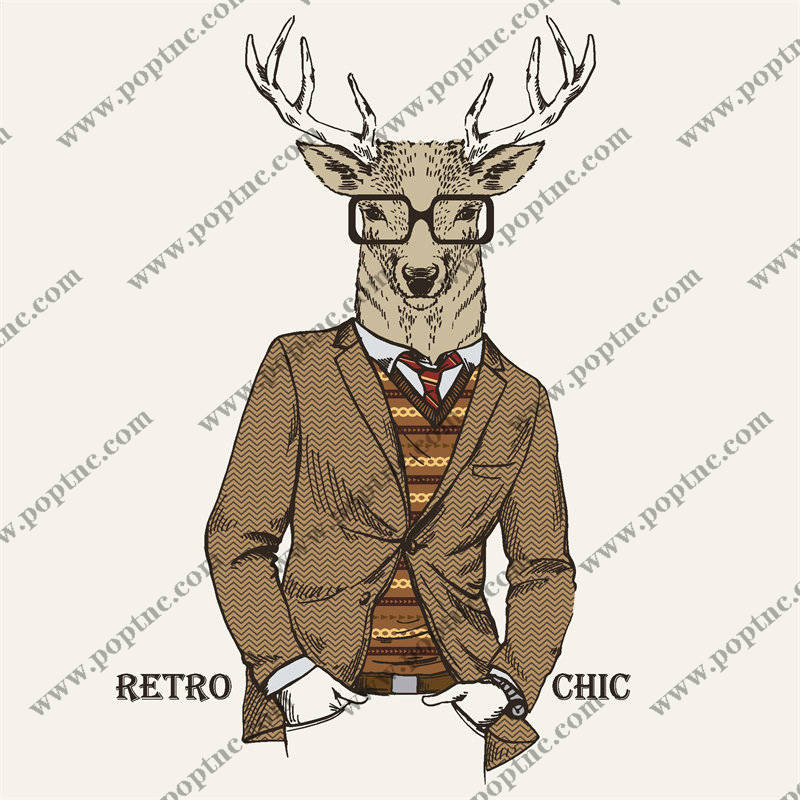 复古风格鹿头绅士裁片印花服装,打造独特时尚