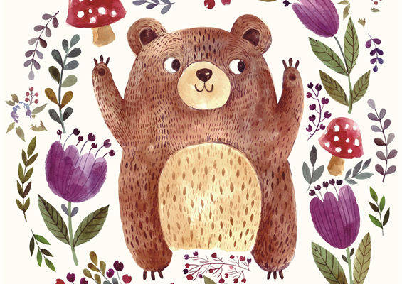 可爱卡通熊与自然元素裁片印花服装印花设计