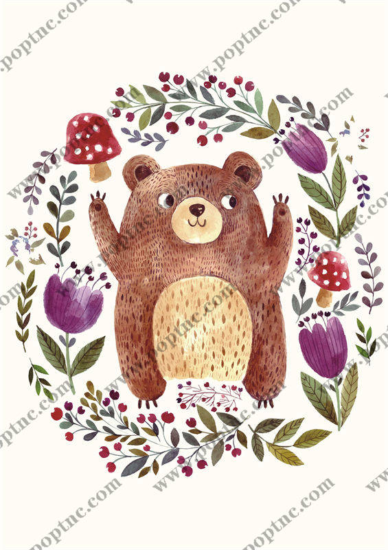 可爱卡通熊与自然元素裁片印花服装印花设计