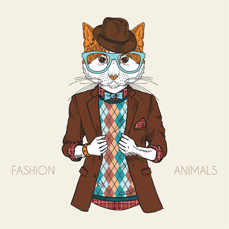 时尚动物裁片印花服装：猫头鹰绅士风格服装印花
