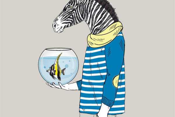 创意斑马头裁片印花服装,趣味海洋风格服装印花设计