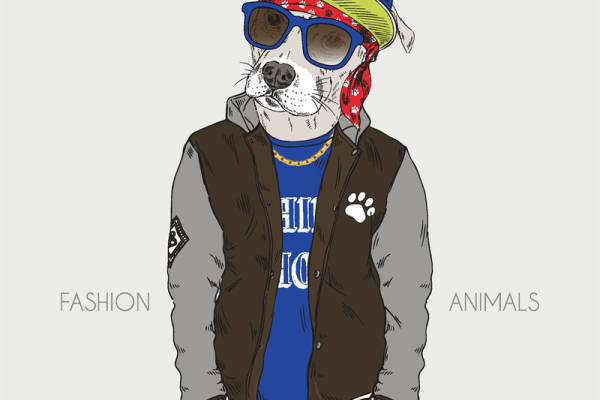 时尚动物裁片印花服装：酷炫狗狗街头风格印花